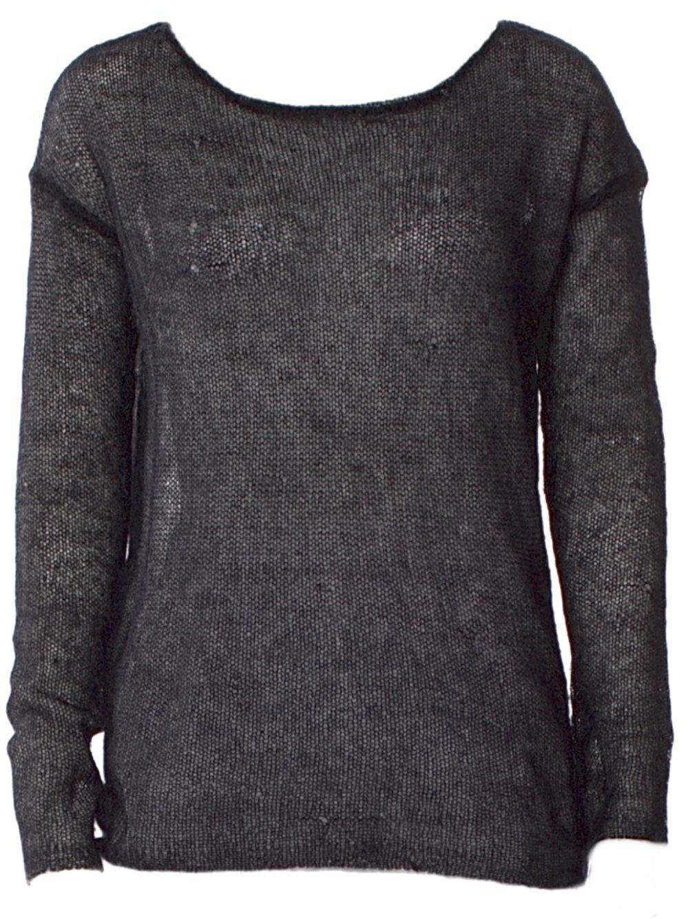 Theory Mohair Knit Crewneck Sweater Black Gray Layered Size Medium Fuzzy Cozy